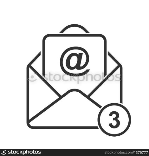 simple vector mail icon with the number of messages. Stock design isolated on a white background for websites and apps, empty outline.