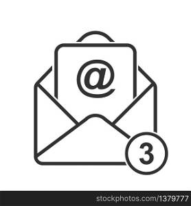 simple vector mail icon with the number of messages. Stock design isolated on a white background for websites and apps, empty outline.