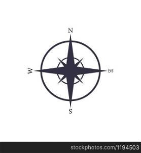 Simple vector nautical compas icon. Navigation map sign.
