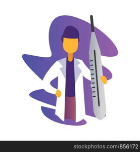 Simple vector occupation illustration of a doctor in front of purple shape on white background