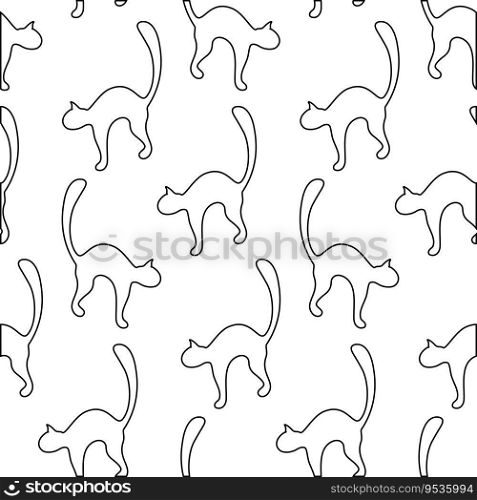 Simple vector seamless pattern of outline drawing cats. World cat day. Wrapping or textile design. Isolate. Backdrop for poster, banner, brochures or web, wallpaper, price or label, greeting or cards