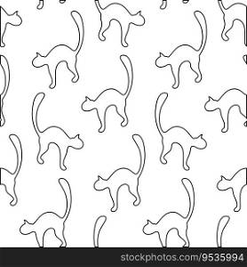 Simple vector seamless pattern of outline drawing cats. World cat day. Wrapping or textile design. Isolate. Backdrop for poster, banner, brochures or web, wallpaper, price or label, greeting or cards