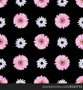 Simple vector seamless pattern with flowers. pink flowers on a black background. Design for textile, fabric and wrapping paper.. Simple vector seamless pattern with flowers. pink flowers on a black background. Design for textile, fabric and wrapping paper..