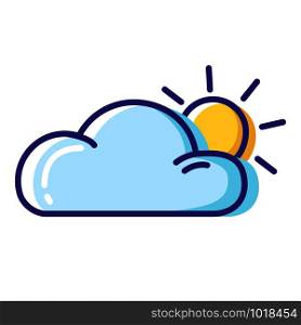 Simple weather icon - outline filled colorful - forecast sing with blue cloud and sun - vector isolated symbol on white background.. Weather Line Filled Color Icons