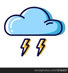 Simple weather icon - outline filled colorful - forecast sing with blue cloud and lightning or thunderstorm - vector isolated symbol on white background.. Weather Line Filled Color Icons