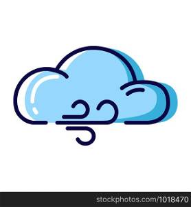 Simple weather icon - outline filled colorful - forecast sing with blue cloud and wind, overcast and windy day - vector isolated symbol for web or forecast app, on white background. Weather Line Filled Color Icons