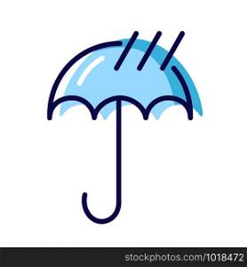 Simple weather icon - outline filled colorful - forecast sing with blue cloud and rain, umbrella, drops of water - vector isolated symbol on white background.. Weather Line Filled Color Icons
