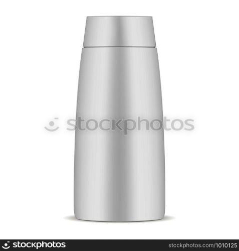 Simple white cosmetic bottle mockup design. Cosmetics packaging container isolated on white background. Beauty jar 3d vector illustration.. Simple white cosmetic bottle mockup design.
