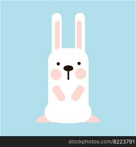 Simple white cute rabbit on blue background. Vector isolated image for fashion or website design. Simple white cute rabbit on blue background