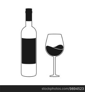 Simple wine bottle and wine glass for wine tasting concept in vector