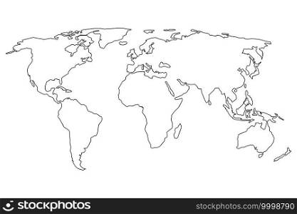 Simple world map in line style. Vector sign on white background. Simple world map. Vector sign on white background for your design