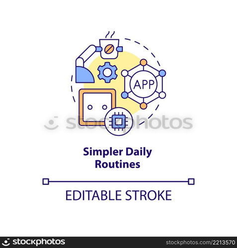 Simpler daily routines concept icon. Smart technology for older adults abstract idea thin line illustration. Isolated outline drawing. Editable stroke. Arial, Myriad Pro-Bold fonts used. Simpler daily routines concept icon