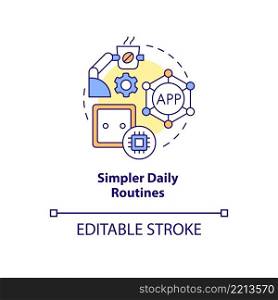 Simpler daily routines concept icon. Smart technology for older adults abstract idea thin line illustration. Isolated outline drawing. Editable stroke. Arial, Myriad Pro-Bold fonts used. Simpler daily routines concept icon