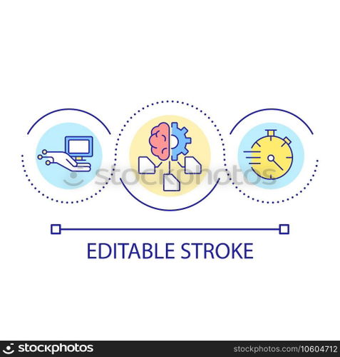 Simplify and speed up program development loop concept icon. Software engineering tools abstract idea thin line illustration. Isolated outline drawing. Editable stroke. Arial font used. Simplify and speed up program development loop concept icon