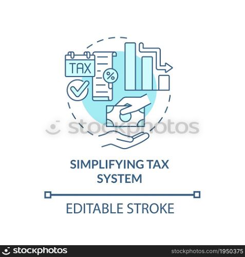 Simplifying tax system blue concept icon. Taxation literacy abstract idea thin line illustration. Economic issue. Benefits of tax simplification. Vector isolated outline color drawing. Editable stroke. Simplifying tax system blue concept icon