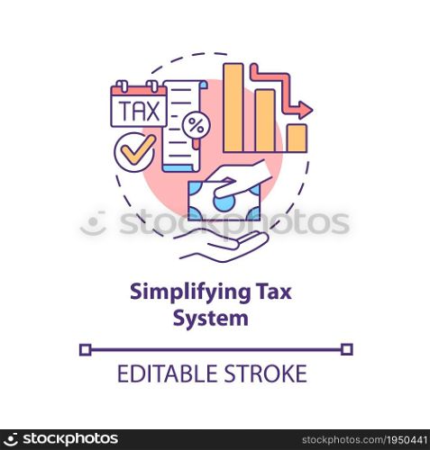 Simplifying tax system concept icon. Tax code simplification abstract idea thin line illustration. Taxation issues. Benefits of simplification. Vector isolated outline color drawing. Editable stroke. Simplifying tax system concept icon