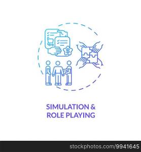 Simulation and role playing concept icon. Staff training idea thin line illustration. Experiential learning method. Re-creating work conditions. Vector isolated outline RGB color drawing. Simulation and role playing concept icon