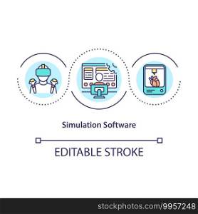 Simulation software concept icon. Discrete event and continuous simulation idea thin line illustration. Vector isolated outline RGB color drawing. Modeling with mathematical formulas. Editable stroke. Simulation software concept icon