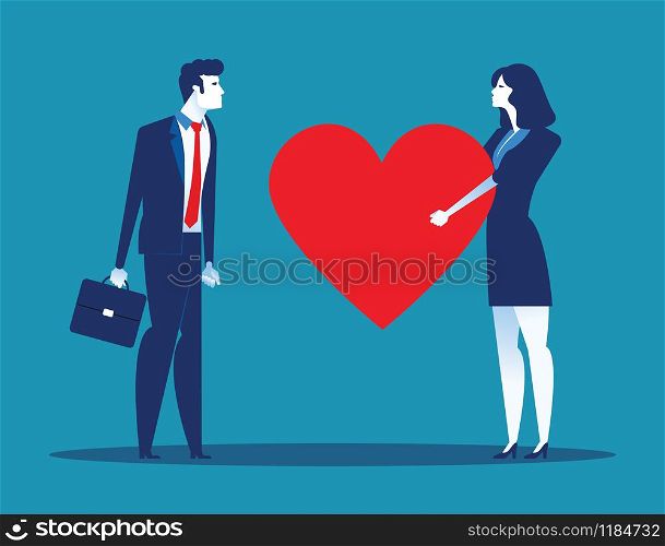Sincerity. Business people giving heart for partner. Concept business vector illustration.