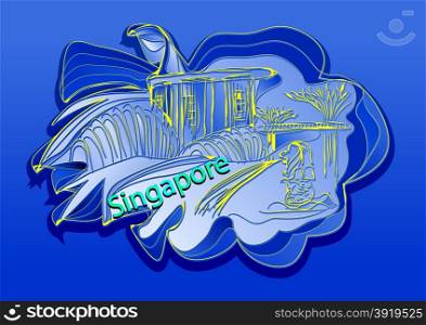 singapore. abstract silhouette of city on dark background&#xA;