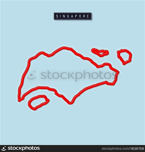 Singapore bold outline map. Glossy red border with soft shadow. Country name plate. Vector illustration.. Singapore bold outline map. Vector illustration
