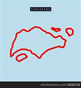 Singapore bold outline map. Glossy red border with soft shadow. Country name plate. Vector illustration.. Singapore bold outline map. Vector illustration