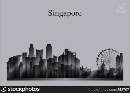 Singapore city skyline silhouette in grayscale vector illustration