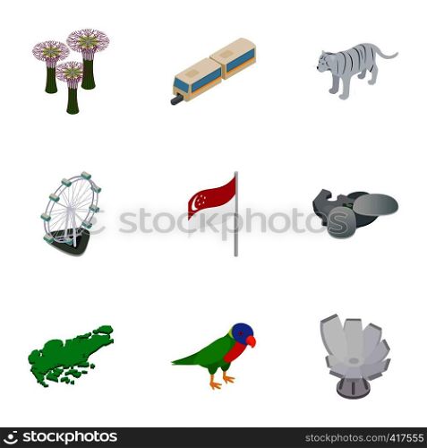 Singapore cultural icons set. Isometric 3d illustration of 9 Singapore cultural vector icons for web. Singapore cultural icons set, isometric 3d style