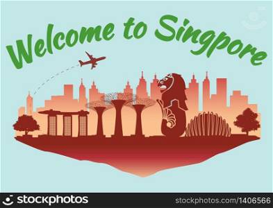 Singapore famous landmark silhouette style