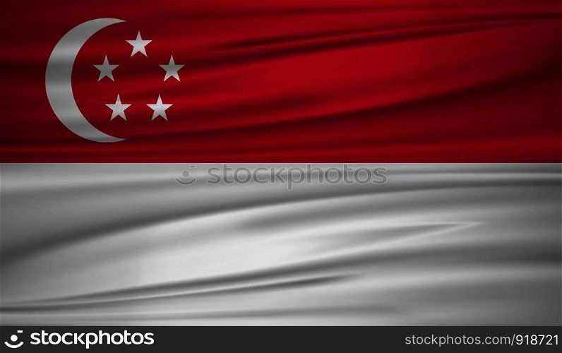 Singapore flag vector. Vector flag of Singapore blowig in the wind. EPS 10.
