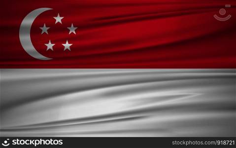 Singapore flag vector. Vector flag of Singapore blowig in the wind. EPS 10.