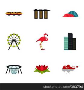 Singapore icons set. Flat illustration of 9 Singapore vector icons for web. Singapore icons set, flat style