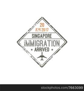 Singapore immigration visa st&isolated. Vector arrival seal template to Changi Airport, SIN. Changi airport of Singapore isolated visa st&