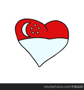Singapore isolated heart flag on white background. Comic book cartoon pop art retro illustration. Singapore isolated heart flag on white background