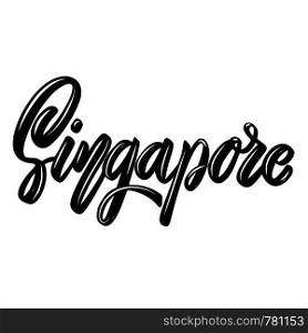 Singapore. Lettering phrase on white background. Design element for poster, banner, t shirt, emblem. Vector illustration