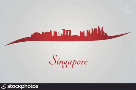 Singapore skyline in red and gray background in editable vector file