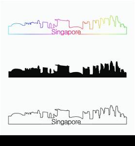 Singapore skyline linear style with rainbow in editable vector file