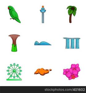 Singapore tourists attractions icons set. Cartoon illustration of 9 Singapore tourists attractions vector icons for web. Singapore tourists attractions icons set