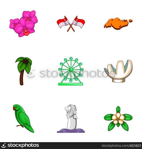 Singapore travel icons set. Cartoon illustration of 9 Singapore travel vector icons for web. Singapore travel icons set, cartoon style
