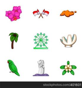 Singapore travel icons set. Cartoon illustration of 9 Singapore travel vector icons for web. Singapore travel icons set, cartoon style