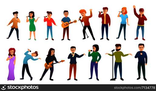 Singer icons set. Cartoon set of singer vector icons for web design. Singer icons set, cartoon style