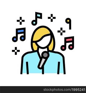singer woman singing song in microphone color icon vector. singer woman singing song in microphone sign. isolated symbol illustration. singer woman singing song in microphone color icon vector illustration