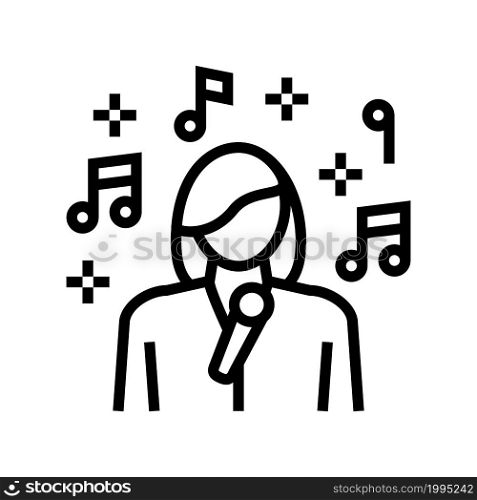 singer woman singing song in microphone line icon vector. singer woman singing song in microphone sign. isolated contour symbol black illustration. singer woman singing song in microphone line icon vector illustration