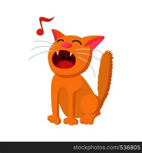 Singing cat icon in cartoon style isolated on white background. Singing cat icon, cartoon style