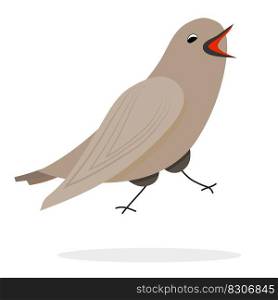 Singing nightingale character. Vector bird, illustration animal. Singing nightingale character