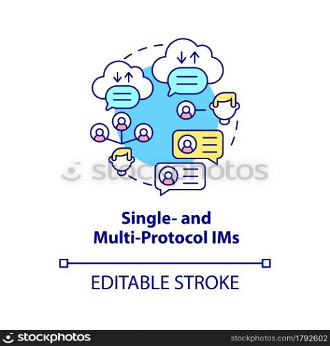 Single and multi protocol IM concept icon. Online platform services for texting. Messaging software abstract idea thin line illustration. Vector isolated outline color drawing. Editable stroke. Single and multi protocol IM concept icon