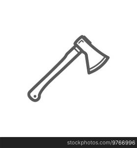 Single-bit felling axe isolated monochrome outline icon. Vector ax on handle, tool to split and cut wood. Harvest timber or weapon, ceremonial or heraldic symbol, linear repair tool with sharp blade. Axe outline icon, repair tool to split or cut wood
