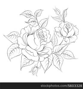 Single black rose ink painted. Vector illustration.