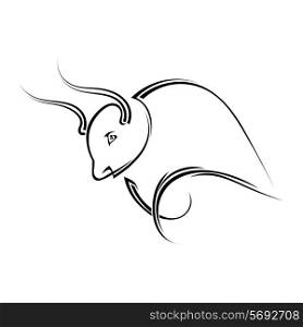 Single black silhouette of a horned bull on a white background. Logo, trademark farm. Vector illustration.&#xA;