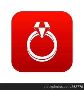 Single diamond ring in simple style isolated on white background vector illustration. Single diamond ring icon digital red